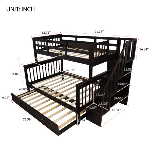 Harriet Bee Merdasa Twin Over Full Standard Bunk Bed with Trundle by